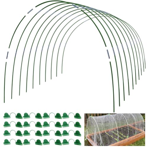 MAXPACE Greenhouse Hoops Kit, DIY 8ft Grow Tunnel, Fits Raised Garden Beds 2.8ft Wide & Up, 50 Pcs Rust-Proof Fiberglass Frame Support Rods for Row Cover, Shade Cloth, Frost Netting & Plant Stakes - size: L (for Width: 2.8' and up)