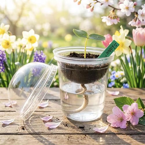 ORIMERC 15 Set Nursery Pots with Humidity Dome, Clear Nursery Pots with Drainage, Self Watering Small Plant Pots, Seedling Pots for Plants, Seed Starter Pots for Planting Vegetables Fruit (Thick)