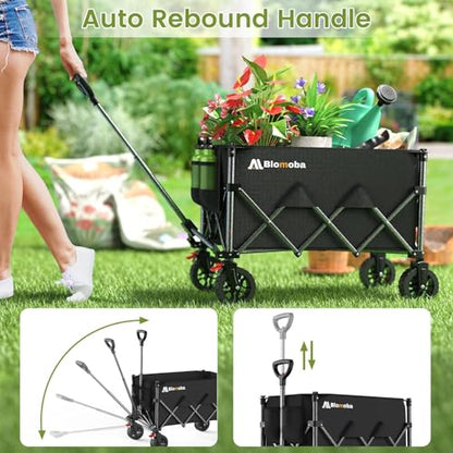Blomoba Collapsible Wagon Cart, 150L Foldable Wagon with Wide Wheels, Black - color: Black, size: Large Without Tailgate