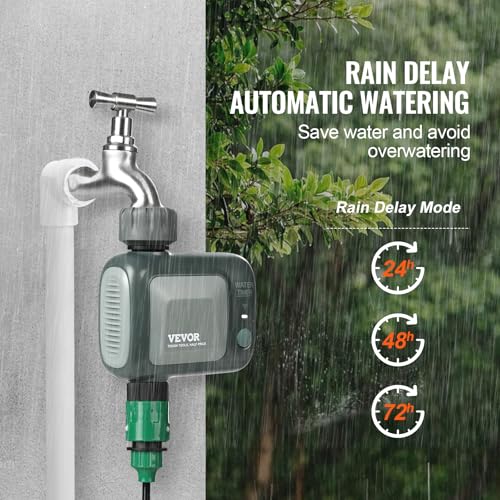 VEVOR WiFi Sprinkler Timer, Single Outlet, Smart Hose Faucet Water Timer with Brass Inlet, APP Control via 2.4Ghz WiFi or Bluetooth, Voice Control with Alexa Google Assistant, IPX6 for Yard Watering - style: 1 Outlet with WiFi/Bluetooth
