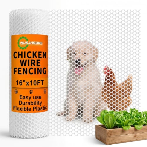 Plastic Wire Mesh Fence 16in x 10Ft Plastic Chicken Wire Mesh for Poultry, Dogs, Rabbit, Snake Barrier & Gardening Versatile Plastic Fencing (16in x 10Ft, White) - color: White, size: 16in x 10Ft