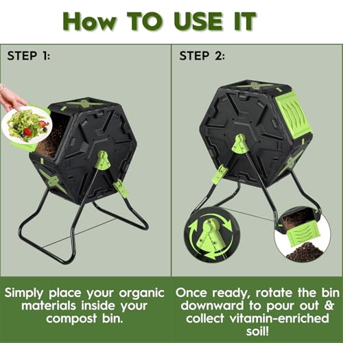 21 Gallon Compost Tumbler Outdoor - Small Rotating Composting Bin with Single Chamber & Steel Frame - BPA-Free Compact Garden Waste Bin for Kitchen Scraps & Yard Manure - Quick 5-Minute Assembly - size: 21 Gallon