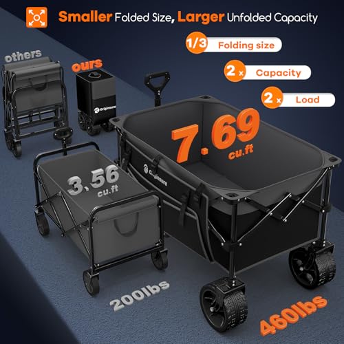Originsure 220L Foldable Beach Wagon Cart with Big Wheels,460lbs,Grey&Black - color: Black&grey