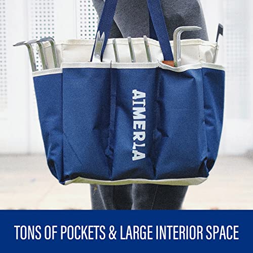 Aimerla Gardening Tools Set of 9 Heavy Duty Garden Tools with Non-Slip Rubber Grip with Large Garden Bag, Durable for Garden, Weeding, Gifts for Women,Men - style: Blue