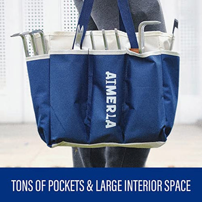 Aimerla Gardening Tools Set of 9 Heavy Duty Garden Tools with Non-Slip Rubber Grip with Large Garden Bag, Durable for Garden, Weeding, Gifts for Women,Men - style: Blue