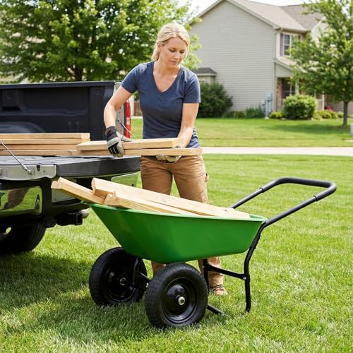 IRONMAX Dual-Wheel Wheelbarrow with All-Terrain Wheels, 220LBS, Light Green - color: Light Green