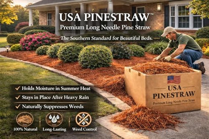 Long Needle Pine Straw Mulch - 240 Sqft Coverage 1 Set - Premium USA Harvested PineStraw for Landscaping, Weed Control, Moisture Retention & Erosion Control - USA Pinestraw - size: Long Needle - 240 Sqft - New Bigger Box 1 set