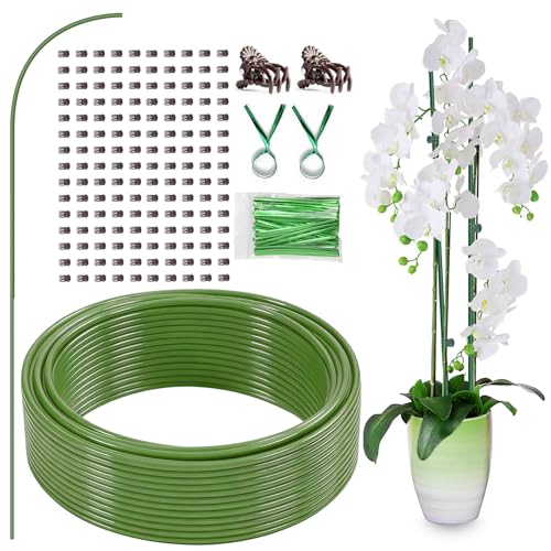Plant Support Stakes with 100 Plant Clips 65ft Plant Sticks 800 Ties Green - color: Green, size: 65ft