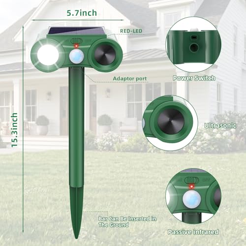 2026 Solar Ultrasonic Animal Repellent Outdoor 4 Pack Deer Squirrel Deterrent with Motion Sensor & Flashing Light, Sonic Racoon Fortress Pro Repeller to Keep Cat Rabbit Dog Out of Yard & Garden
