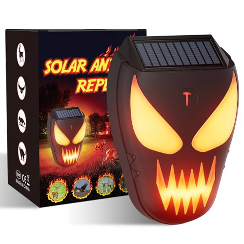 Solar Nocturnal Animal Repeller 1 Pack - Coyote, Raccoon, Fox, Skunk, Deer, Hawk Outdoor Repellent Deterrent - Amber LED & Waterproof Predator Lights for Chicken Coop,Farm,Yard,Garden - Halloween