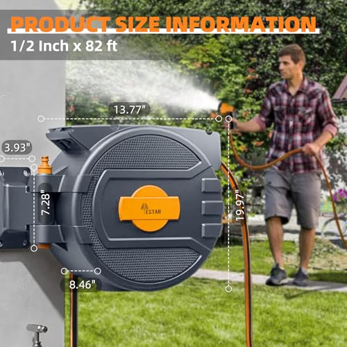 Retractable Garden Hose Reel 1/2 in x65 ft,Auto Slow Rewind System - color: Gray-orange, size: 1/2" 65ft