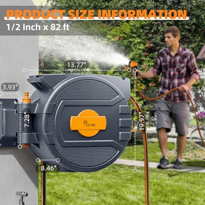 Retractable Garden Hose Reel 1/2 in x65 ft,Auto Slow Rewind System - color: Gray-orange, size: 1/2" 65ft