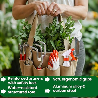Complete Garden Tools Set, 11 Pcs Heavy Duty Gardening Tools with Organizer Tote Bag, Aluminum & Carbon Steel Garden Tool Set, Gardening Kit for Women & Men, Ideal Gardening Gifts for Plant Lovers