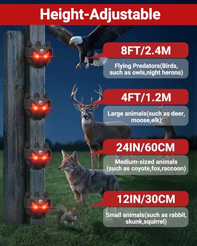 Solar Coyote Deterrent Predator Lights - Nocturnal Animal Repeller with Red LED Flashing Lights for Chicken Coop, Yard & Garden Protection Against Raccoons, Foxes, Deer, Skunks, Hawks