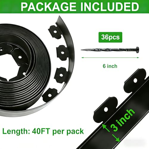 40 FT Landscape Edging Kit with 36 Spikes - 3 Inch High Flexible Plastic Garden Border - No-Dig Lawn Edging for Flower Beds, Pathways, and Yards - Durable Black Landscape Border(3in x 40FT) - size: 3in x 40FT