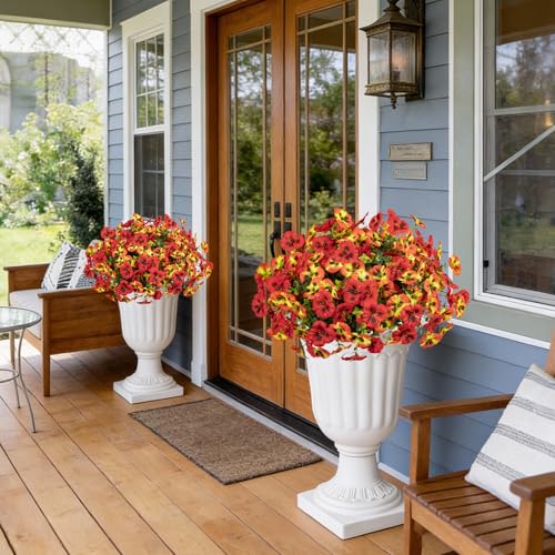 Artificial Flowers for Outdoor Faux Pansies Fake Flowers Plants,12 Bundles - color: Red Orange Yellow