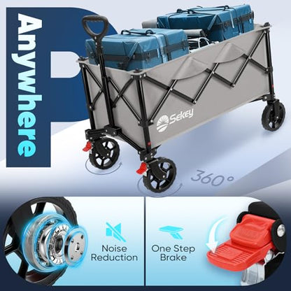 Sekey Collapsible Wagon, 300 lb Capacity, 29 in Cargo Bed, Compact Fold - color: Gray, size: 300lbs