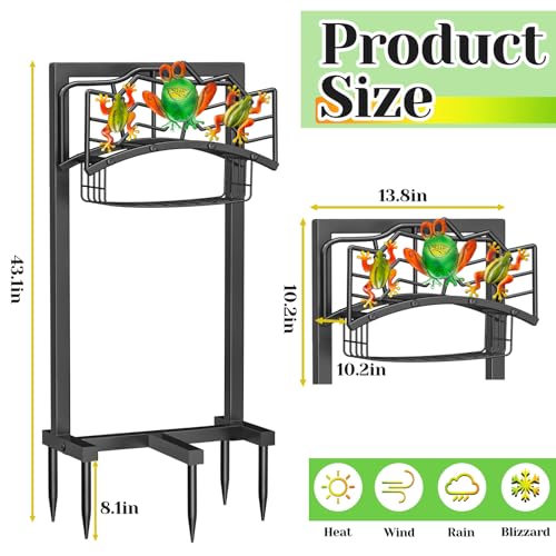 Garden Hose Holder, Water Hose Reel Stand with Storage Basket Holds 151ft - color: Black - Frog