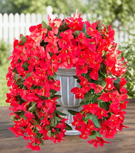 2 PCS Bougainvillea Artificial Hanging Flowers Plants for Outdoors, Red - color: Red
