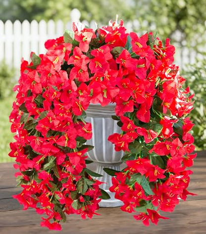 2 PCS Bougainvillea Artificial Hanging Flowers Plants for Outdoors, Red - color: Red