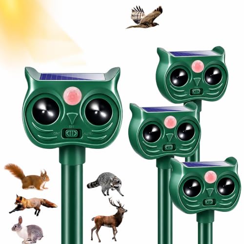 Cat Repellent Outdoor 4 Pack Solar Ultrasonic Animal Repeller for Deer
