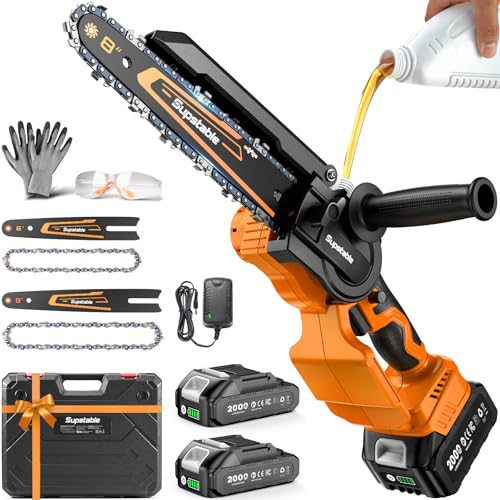 Mini Chainsaw Cordless, 8 Inch & 6 Inch Electric Chainsaw Battery Powered, 1000W Brushless Handheld Power Chain Saw with 2 Batteries, Small Tree Saw for Branch Trimming Wood Cutting - color: Orange