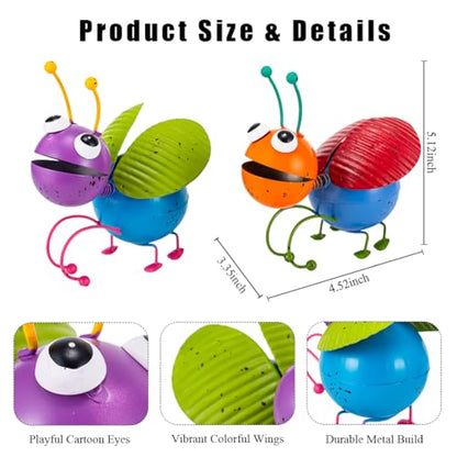 2 Pcs Outdoor Statues Metal Yard Art Flower Pot Hugger - color: 2 Pack Ladybugs