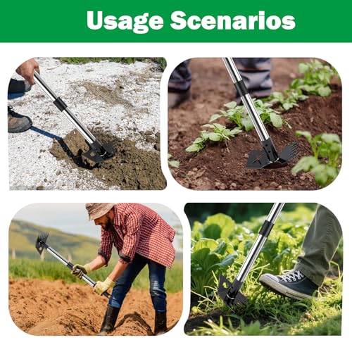 Weed Puller Tool with Long Handle,2-in-1 Heavy-Duty Weed Rake-60 Adjustable,Handle Hoe Garden Tools for Planting,Loosening Soil,Patio,Yard, Garden and Lawn