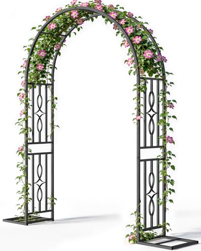 Metal Garden Arch, Heavy Duty Garden Trellis for Climbing Plants, with Enlarged Base for Stability, Ideal for Wedding Arches & Party Decorations, 55" W x 87" H