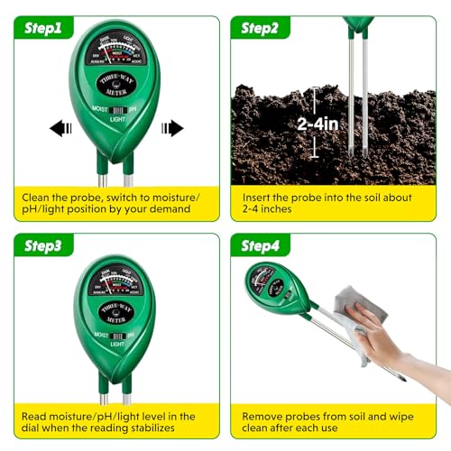 Soil pH Meter 3-in-1 Soil Tester Soil Test Meter for Moisture, Fertility and pH, Soil Moisture Meter for Potting Soil, Garden, Farm, Lawn, No Batteries Required
