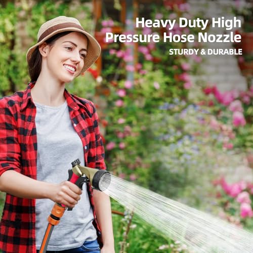 Metal Garden Hose Nozzle with 8 Spray Patterns & Thumb Control - color: Red Black