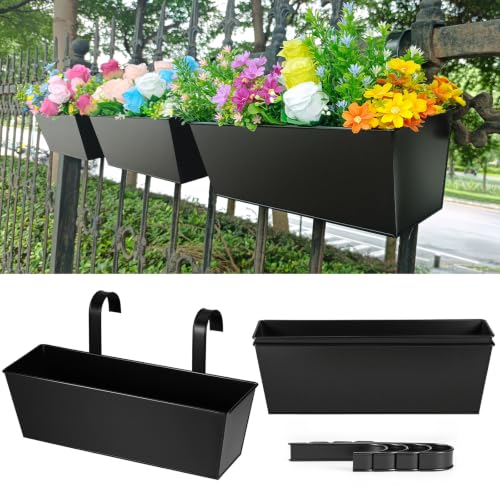 3 Pcs Large Hanging Flower Pots for Railing Or Fence 16 Inch Railing Planter Box for Any Balcony, Porch or Deck Countryside Style Window Planter Boxes Are Perfect to Herbs & Flowers for Garden (Black) - color: Black-3pcs