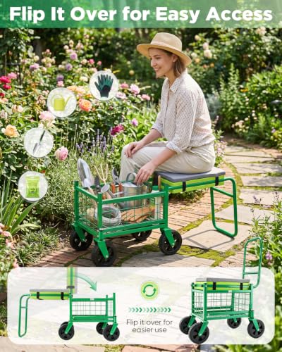 Saker Rolling Garden Work Seat with Wheels, 500 LB Heavy Duty Garden Cart - color: Basic Version