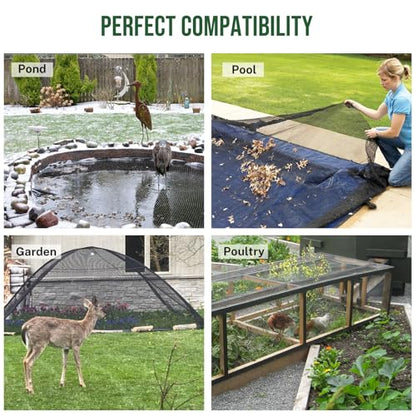 Pond Netting for Koi Ponds, 7 x 10ft Koi Pond Net Cover, Durable & Sturdy Pond Netting Cover for Leaves, Protect Koi Fish Against Herons, Raccoons, Cats & Predators, 12pcs Stakes Included - size: 7 × 10 ft