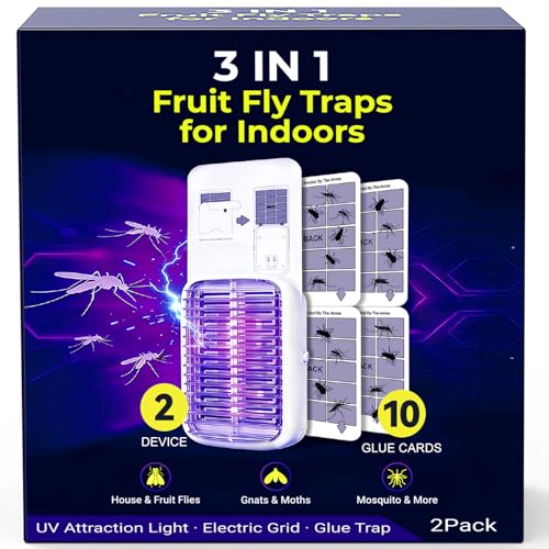Upgraded Fruit Fly Traps for Indoors, Flying Insect Trap for Fruit Flies, Gnats, Plug in Bug Zapper Indoor with Dual-UV Lights & Trapping, Electric Grid & Glue Traps - size: 2 Device 10 Glue Boards