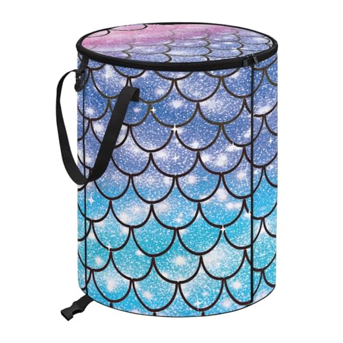 BIGCARJOB Blue Scale Foldable Trash Can Outside Waste Basket Bin Water Resistant Garbage Bag 22.83x17.71 Recycling Bin Trash Can with Lid and Clip(23 Gallons) - color: Blue Scale