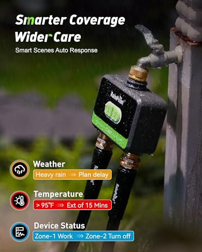 RainPoint 2-Zone WiFi Water Timer, Brass Inlet and Outlet, App Control - color: Dark Green, size: 2 Zone