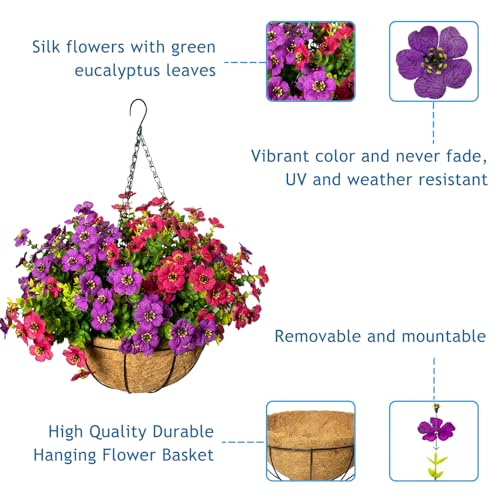 Artificial Hanging Flowers, UV Resistant, 12 Bundles, Fuchsia Red - color: Fuchsia+rose Red