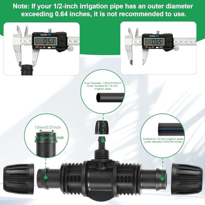 8pcs 1/2'' to 1/4'' Drip Irrigation Fittings, Premium Drip Line Irrigation 1/2'' to 1/4'' Barbed Tee Fittings Locked Barbed Tee Connectors for Patio Garden Lawn