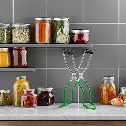 Canning Jar Lifter Tongs - Stainless Steel Jar Lifter with Rubber Grips - color: Green