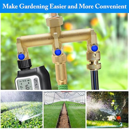 Brass Garden Hose Splitter, 3 Way Hose Splitter, Outdoor Hose Splitter, Outlet for Regulating and Shutting Off Water Flow
