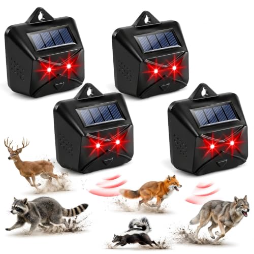 4 Pack New Solar Nocturnal Animal Repeller Outdoor Coyote Deterrent with Auto Activate Predator Eyes Animal Deterrent Predator Lights for Chicken Coop, Yard & Garden,Scare Raccoon Skunk Deer Fox