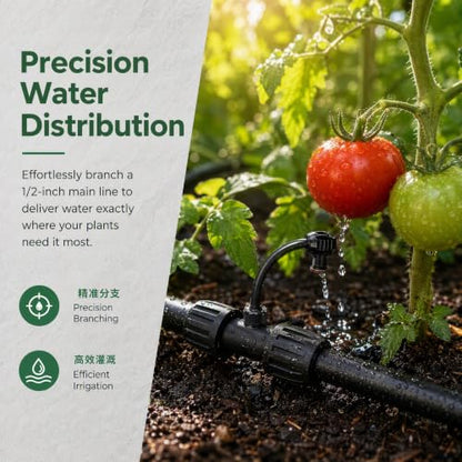 6 Pcs 1/2'' to 1/4'' Drip Irrigation Fittings & 8 Plugs -3 Way Push-to-Fit