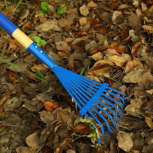 Kids Rakes with Hardwood Handle - Metal Kids Leaves Rakes, 28" Child Size Lawn Rakes with Vibrant Blue Heads, Garden Tool Set for Kids Boys and Girls - color: Blue