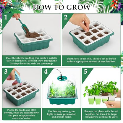 6pcs Reusable Seed Starter Kit, 72 Cells Seed Starter Trays, Silicone Seedling Starter Trays for Starting Plant Seeds with Flexible pop-Out Cells, Indoor Gardening Plant Germination Trays - color: Green