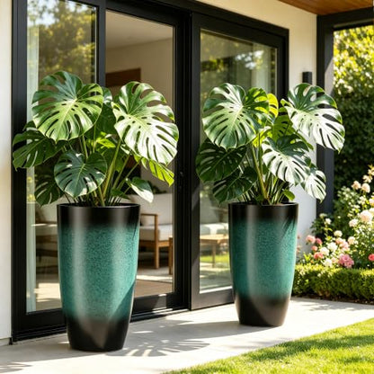 Autodaya 24" Tall Large Outdoor Planters for Plants Set of 2, Faux Ceramic - color: Gradient Turquoise-24"h