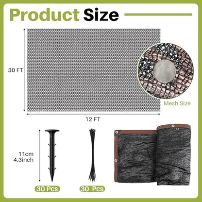 12 x 30ft Koi Pond Netting with Stakes, PE Outdoor Fish Cover - size: 12 x 30ft