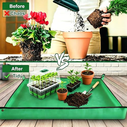 5-Pack Seed Starter Tray Set|60 Cells Silicone Kit W/Lager Repotting Mat - color: Classic W/Mat Green