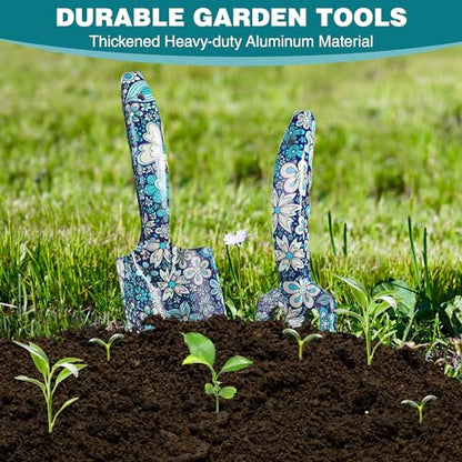 WORKPRO 4PCS Aluminum Garden Tool Set, Heavy Duty - style: Blue flower