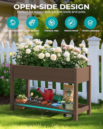 SERWALL Raised Garden Bed with Legs-Brown - color: Brown, size: 1 pack